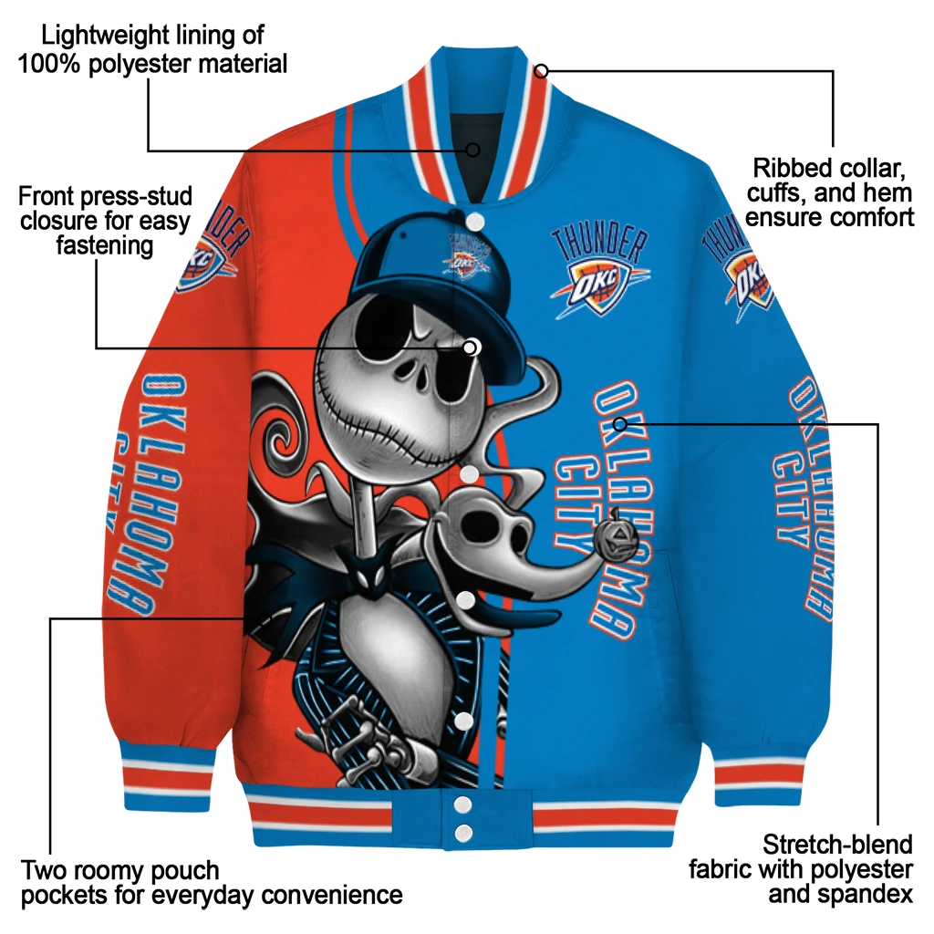 oklahoma city thunder spooky grin blue varsity jacket new arrival oklahoma city thunder spooky grin blue varsity jacket new arrival