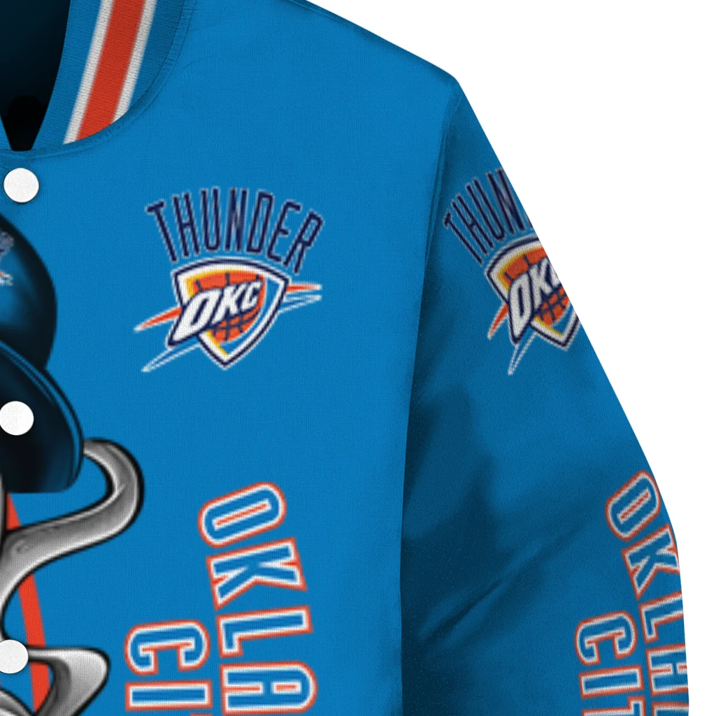oklahoma city thunder spooky grin blue varsity jacket premium grade oklahoma city thunder spooky grin blue varsity jacket premium grade