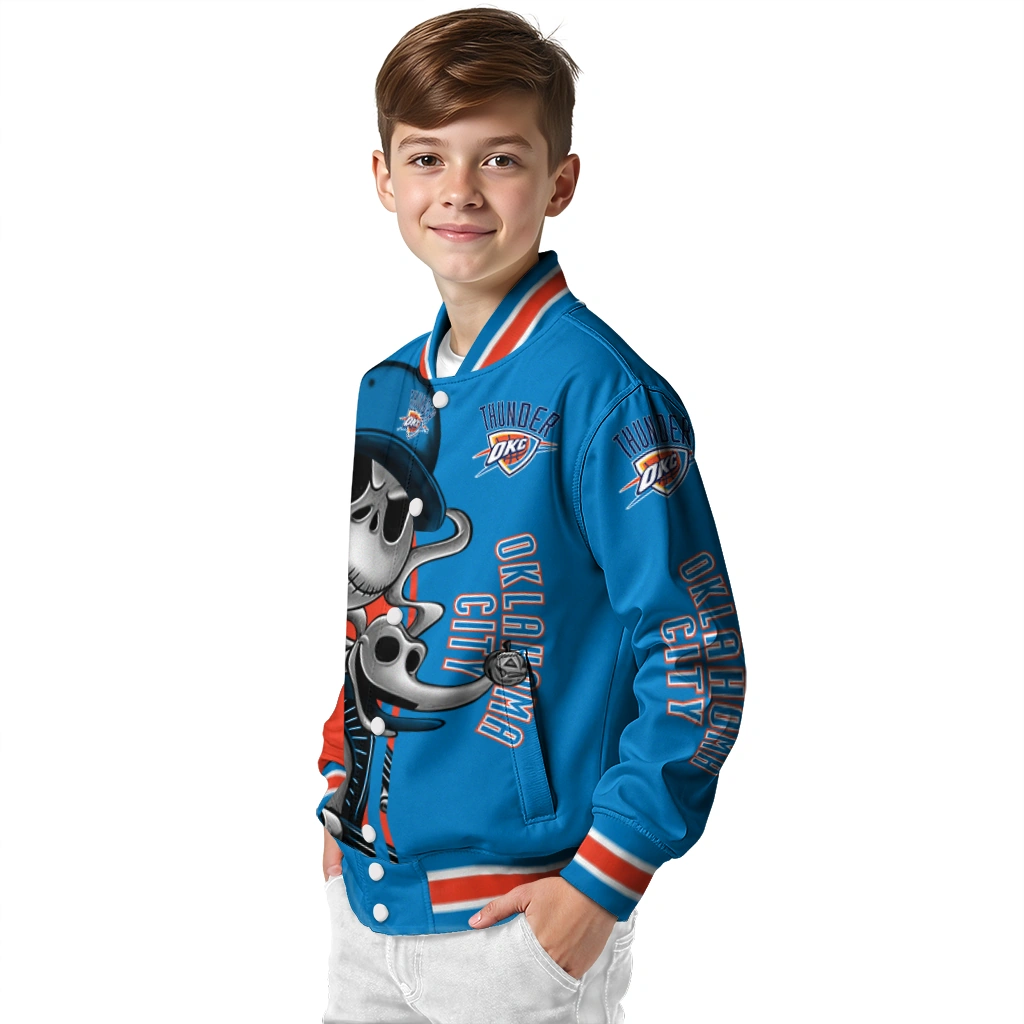 oklahoma city thunder spooky grin blue varsity jacket trendy oklahoma city thunder spooky grin blue varsity jacket trendy