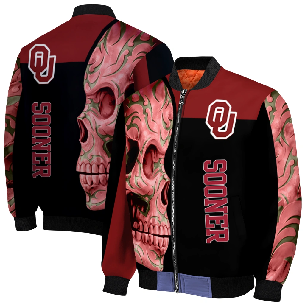 oklahoma sooners fire skull crimson black bomber jacket best selling oklahoma sooners fire skull crimson black bomber jacket best selling