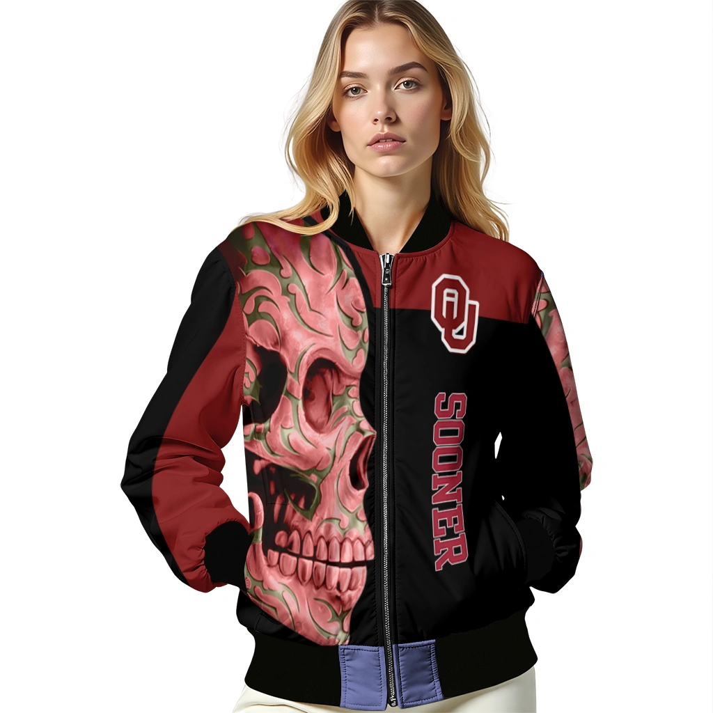 oklahoma sooners fire skull crimson black bomber jacket latest model oklahoma sooners fire skull crimson black bomber jacket latest model