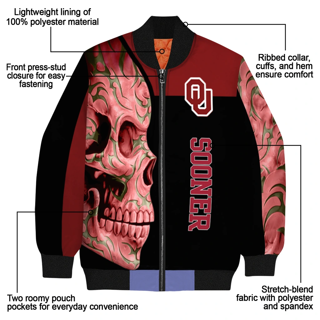 oklahoma sooners fire skull crimson black bomber jacket new arrival oklahoma sooners fire skull crimson black bomber jacket new arrival