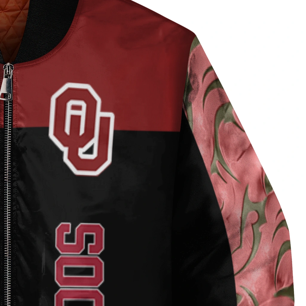 oklahoma sooners fire skull crimson black bomber jacket premium grade oklahoma sooners fire skull crimson black bomber jacket premium grade