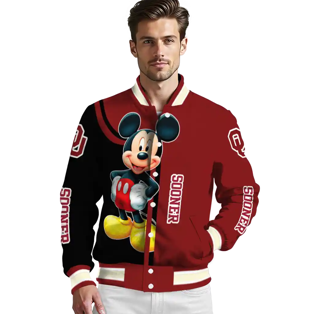 oklahoma sooners mickey mouse crimson varsity jacket high quality oklahoma sooners mickey mouse crimson varsity jacket high quality