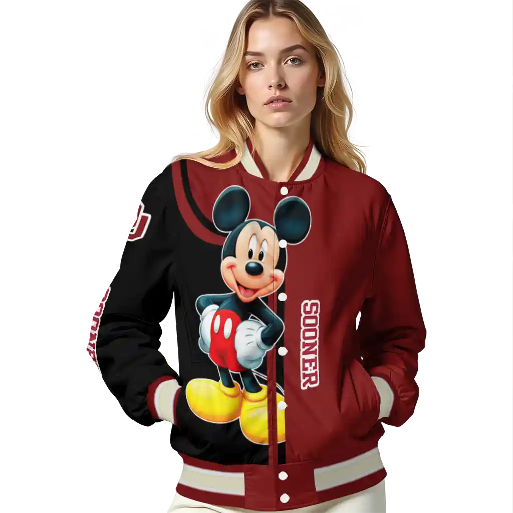 oklahoma sooners mickey mouse crimson varsity jacket latest model oklahoma sooners mickey mouse crimson varsity jacket latest model