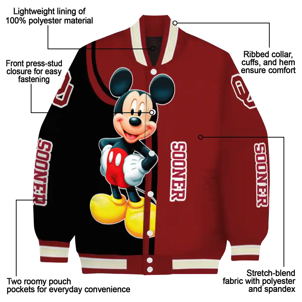oklahoma sooners mickey mouse crimson varsity jacket new arrival oklahoma sooners mickey mouse crimson varsity jacket new arrival