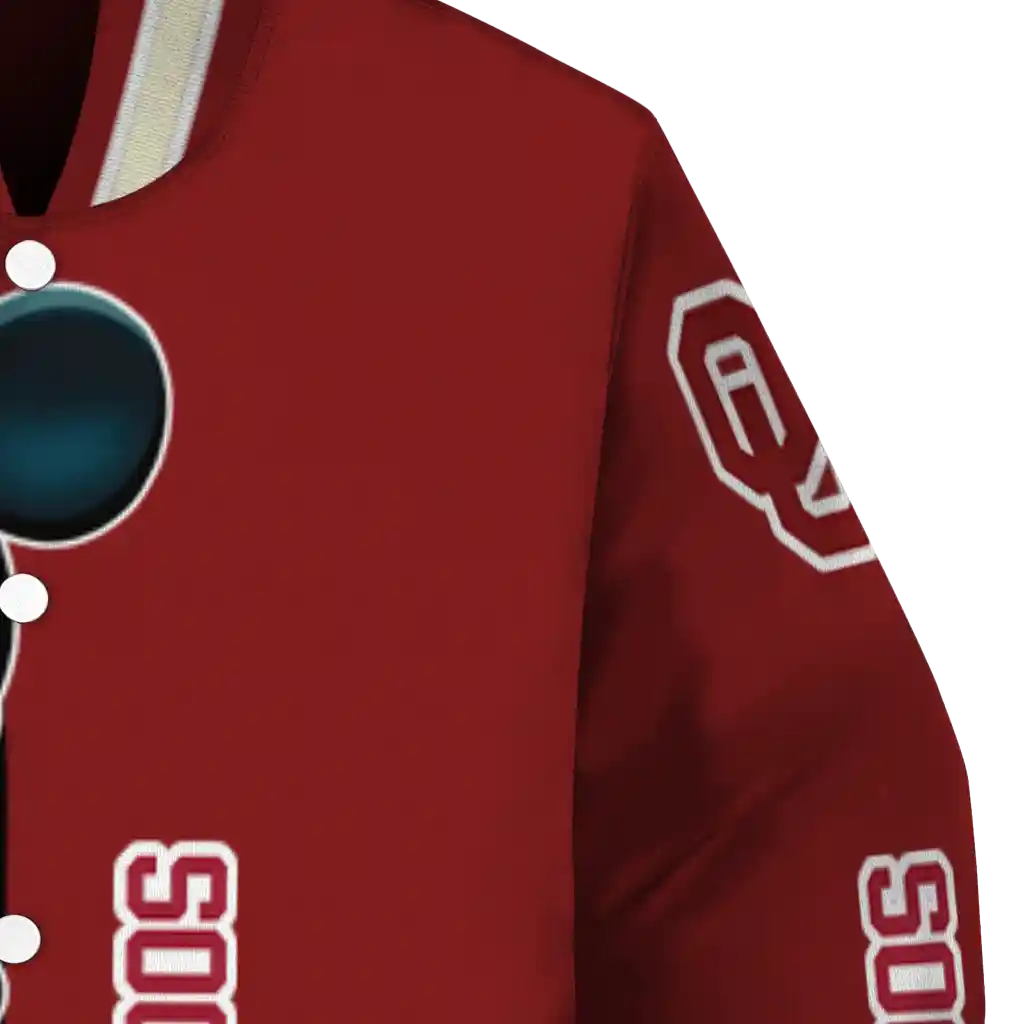 oklahoma sooners mickey mouse crimson varsity jacket premium grade oklahoma sooners mickey mouse crimson varsity jacket premium grade