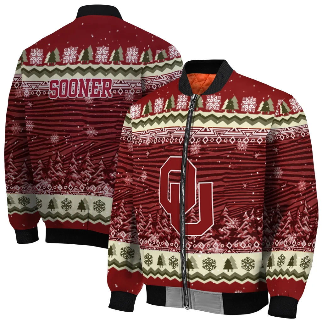 oklahoma sooners snowy pines crimson bomber jacket best selling oklahoma sooners snowy pines crimson bomber jacket best selling
