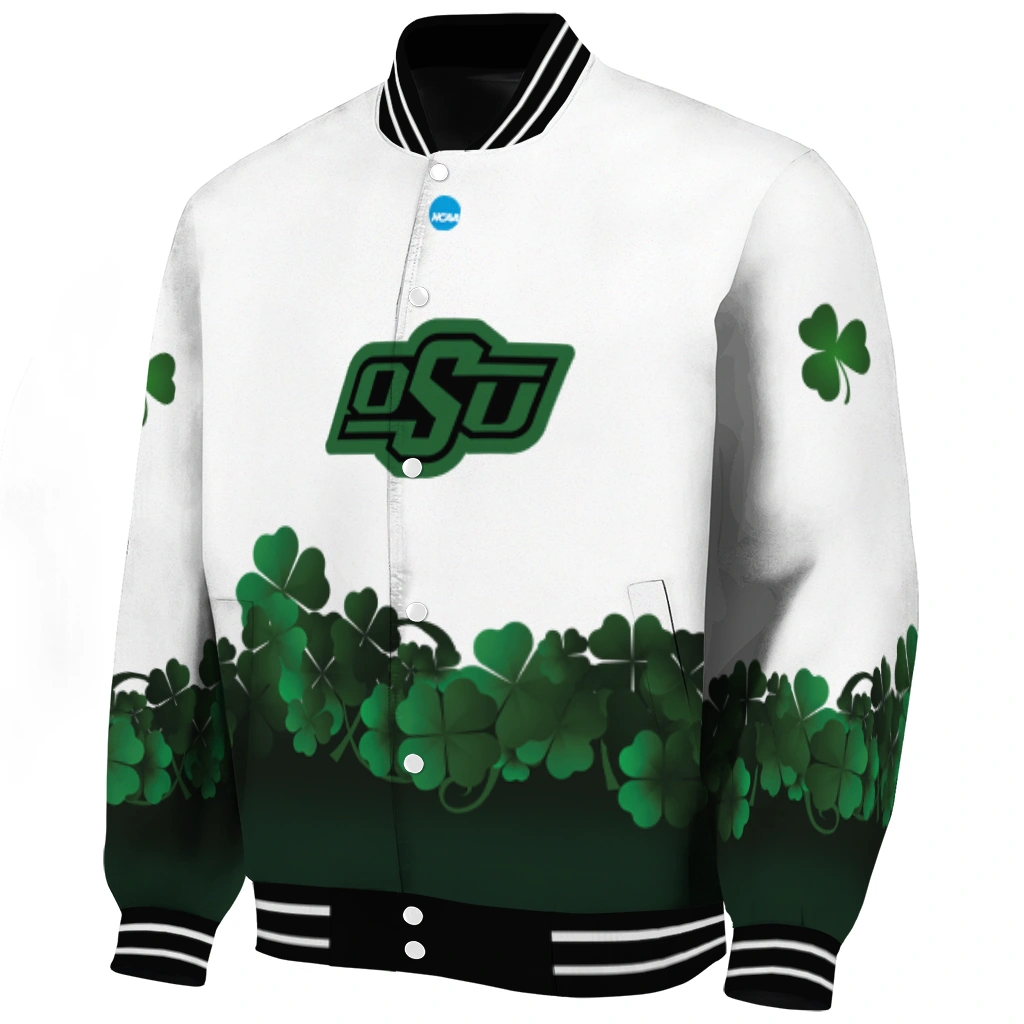 oklahoma state cowboys clovers pattern white green varsity jacket best selling oklahoma state cowboys clovers pattern white green varsity jacket best selling