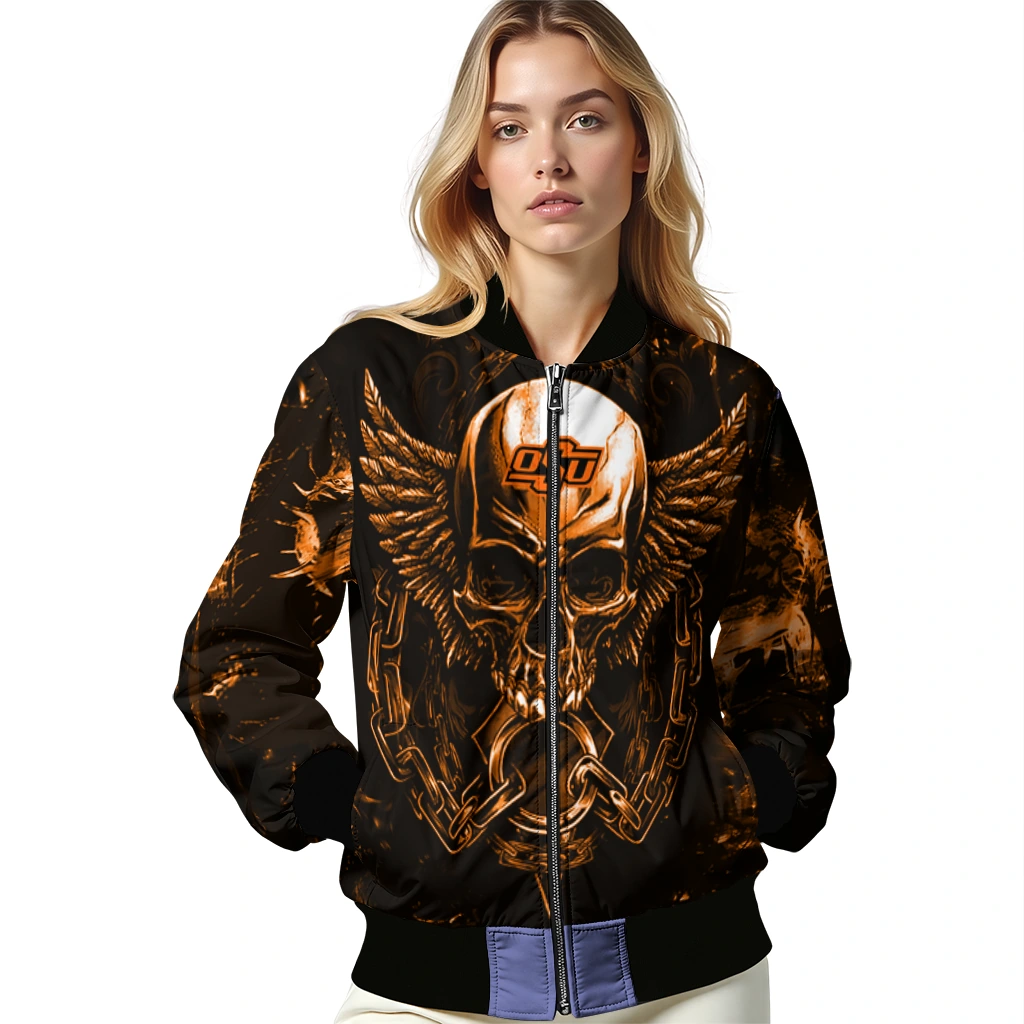 oklahoma state cowboys skull bite orange black bomber jacket latest model oklahoma state cowboys skull bite orange black bomber jacket latest model