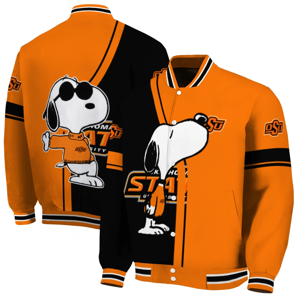 oklahoma state cowboys snoopy attitude orange varsity jacket fashion forward oklahoma state cowboys snoopy attitude orange varsity jacket fashion forward