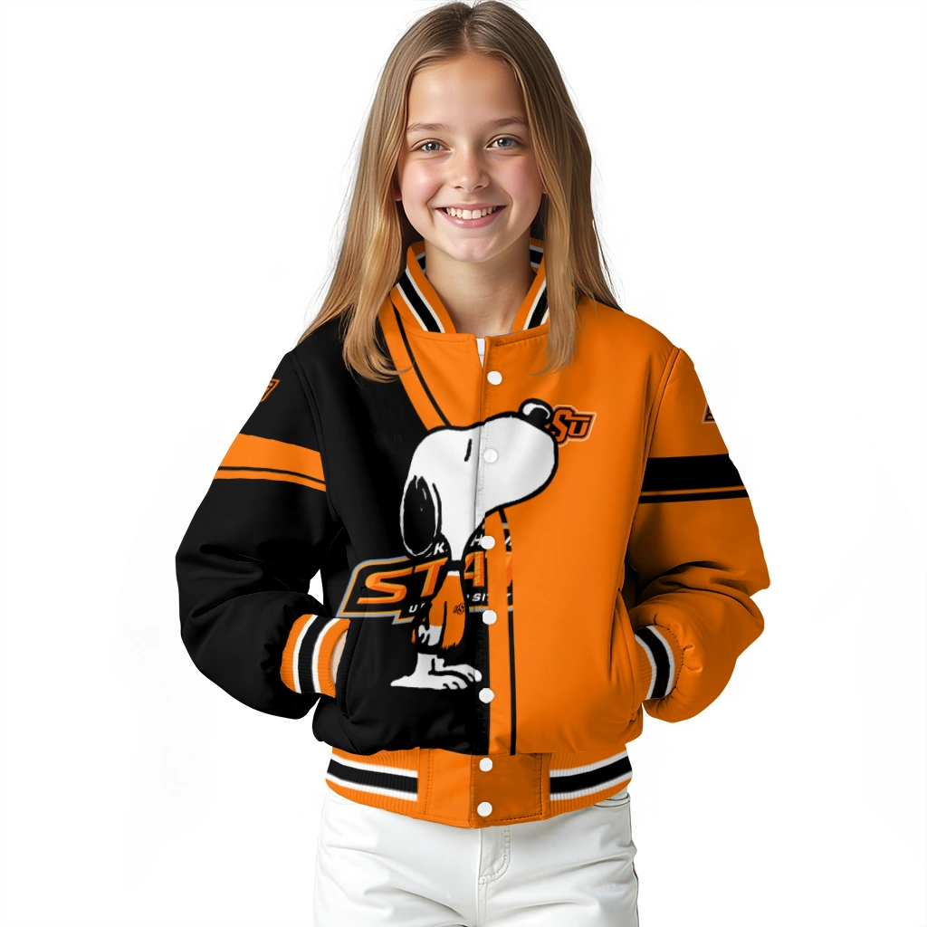 oklahoma state cowboys snoopy attitude orange varsity jacket top rated oklahoma state cowboys snoopy attitude orange varsity jacket top rated