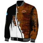 oklahoma state cowboys torn texture print orange black varsity jacket best selling
