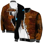 oklahoma state cowboys torn texture print orange black varsity jacket best selling