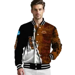 oklahoma state cowboys torn texture print orange black varsity jacket best selling