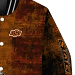 oklahoma state cowboys torn texture print orange black varsity jacket best selling
