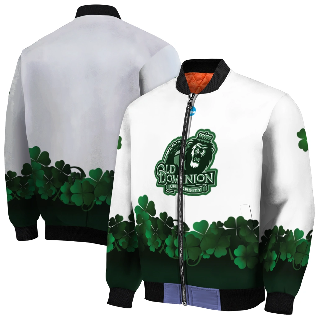 old dominion monarchs clovers pattern white green bomber jacket best selling old dominion monarchs clovers pattern white green bomber jacket best selling