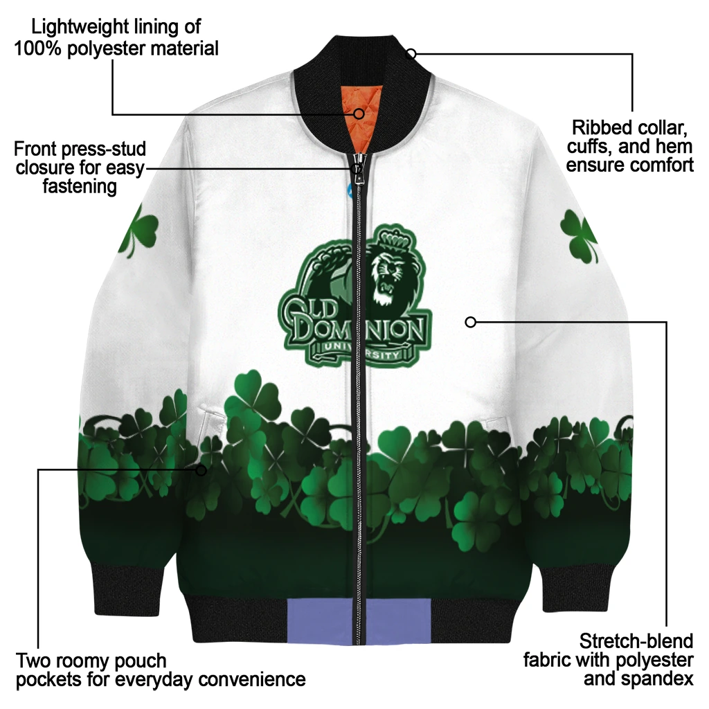old dominion monarchs clovers pattern white green bomber jacket new arrival old dominion monarchs clovers pattern white green bomber jacket new arrival