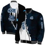old dominion monarchs torn texture print blue black varsity jacket best selling