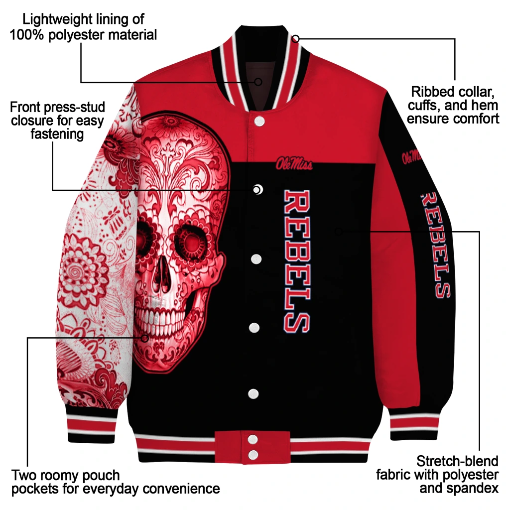 ole miss rebels intricate skull red black varsity jacket new arrival ole miss rebels intricate skull red black varsity jacket new arrival