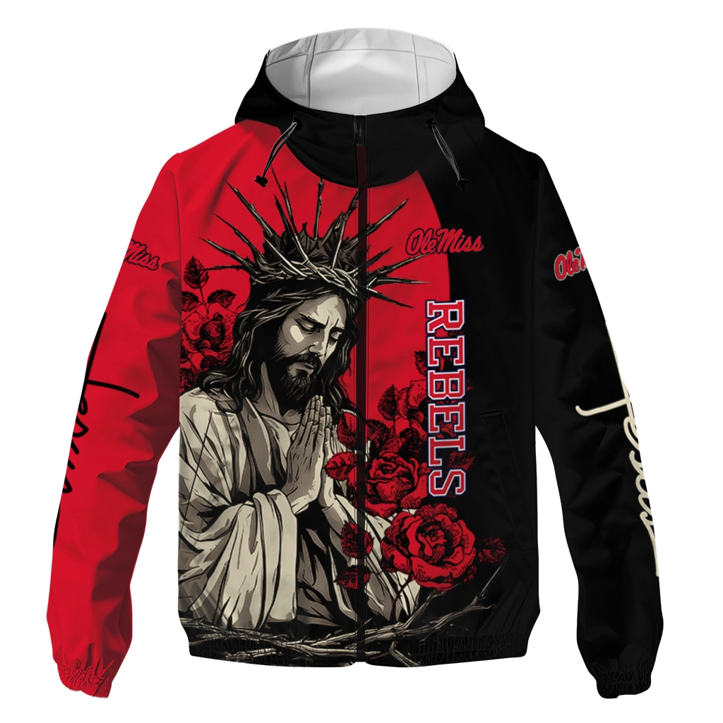 ole miss rebels jesus roses red black windbreaker jacket best selling ole miss rebels jesus roses red black windbreaker jacket best selling