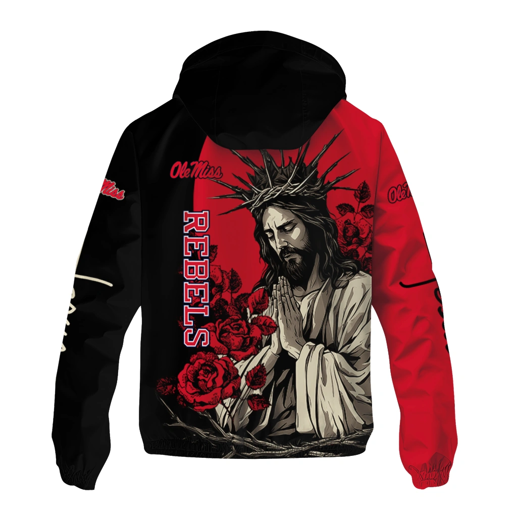 ole miss rebels jesus roses red black windbreaker jacket fashion forward ole miss rebels jesus roses red black windbreaker jacket fashion forward