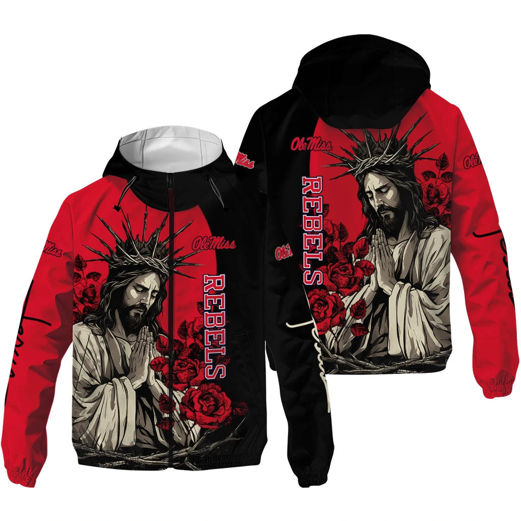 ole miss rebels jesus roses red black windbreaker jacket high quality ole miss rebels jesus roses red black windbreaker jacket high quality