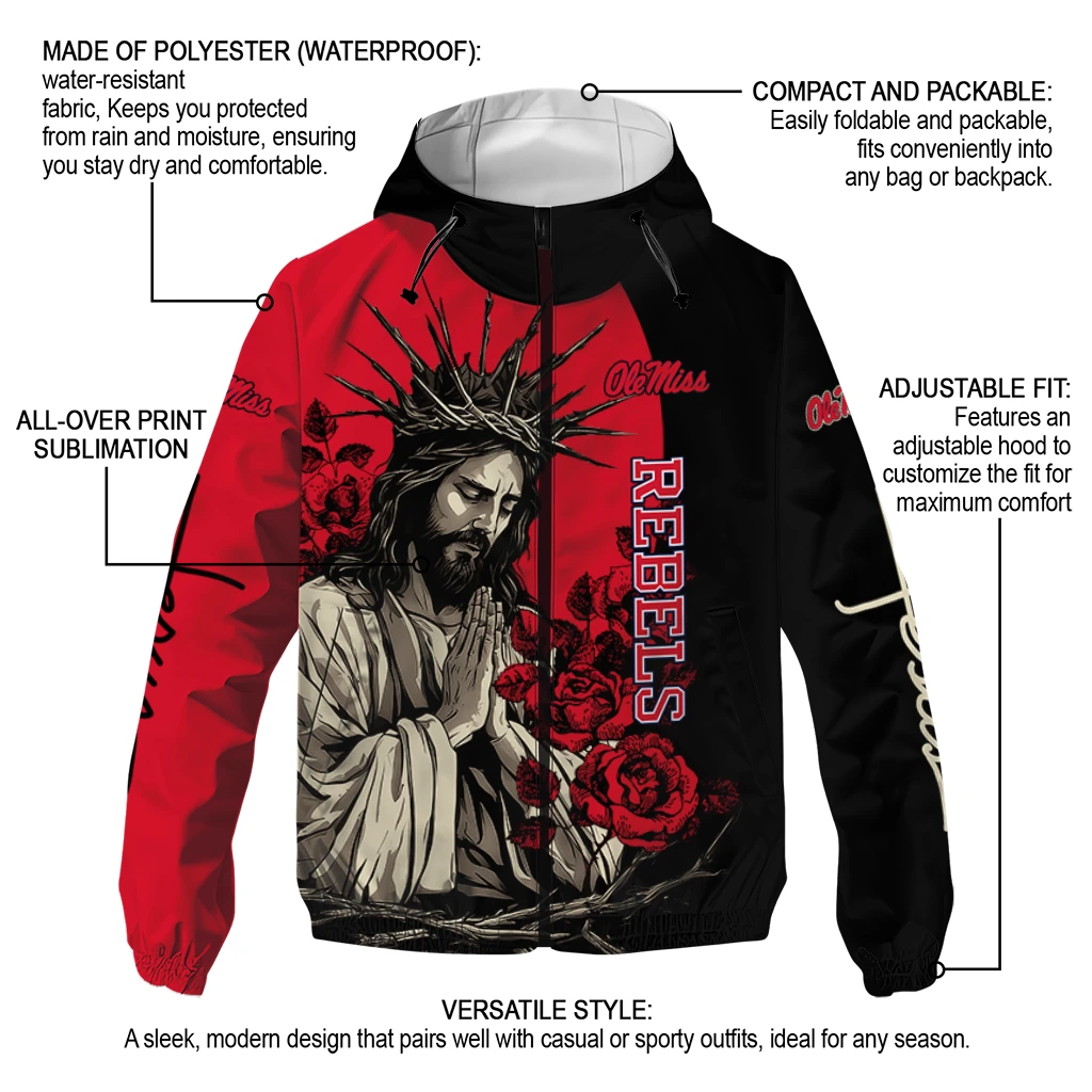 ole miss rebels jesus roses red black windbreaker jacket new arrival ole miss rebels jesus roses red black windbreaker jacket new arrival