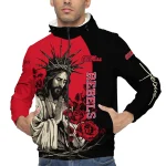 ole miss rebels jesus roses red black windbreaker jacket best selling