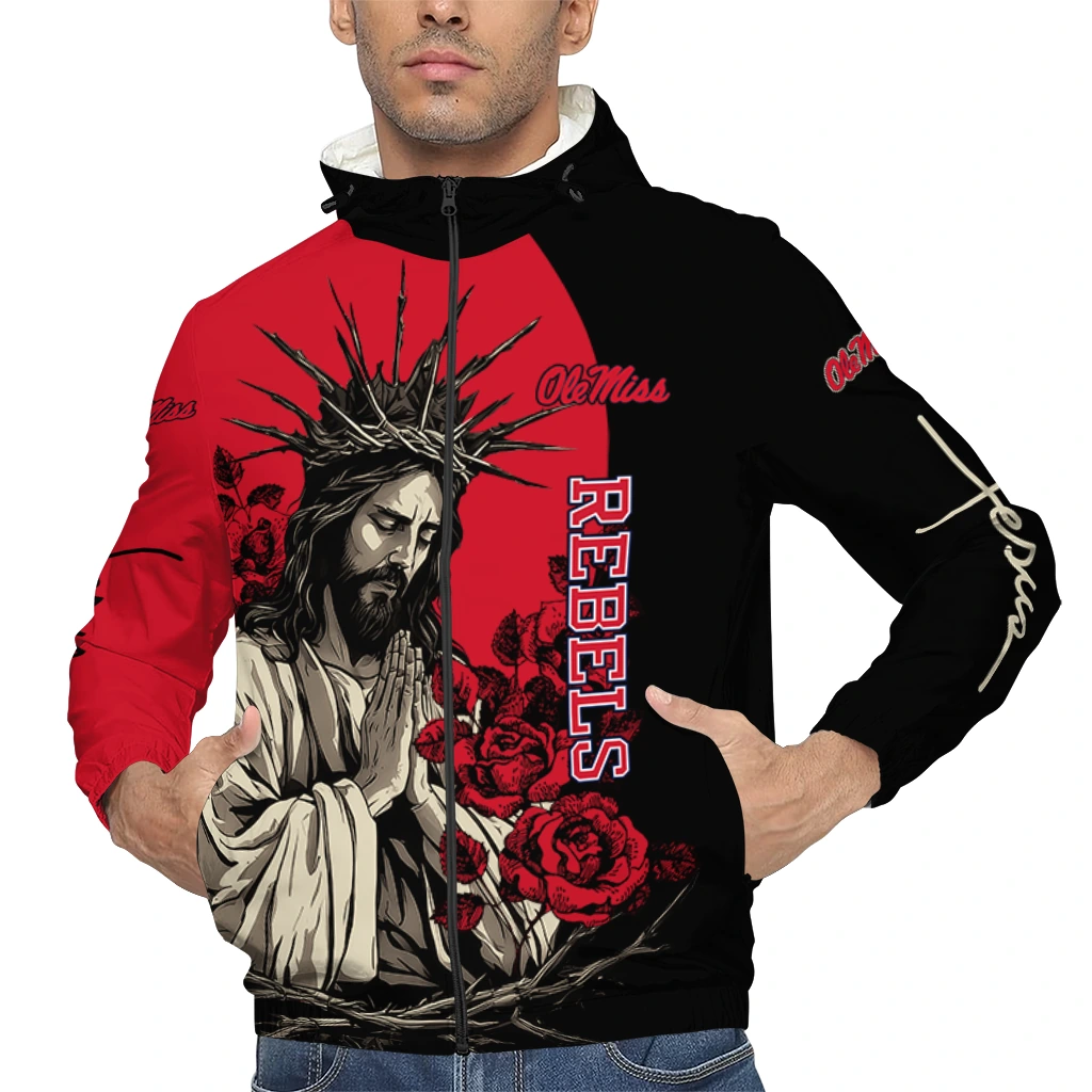 ole miss rebels jesus roses red black windbreaker jacket top rated ole miss rebels jesus roses red black windbreaker jacket top rated