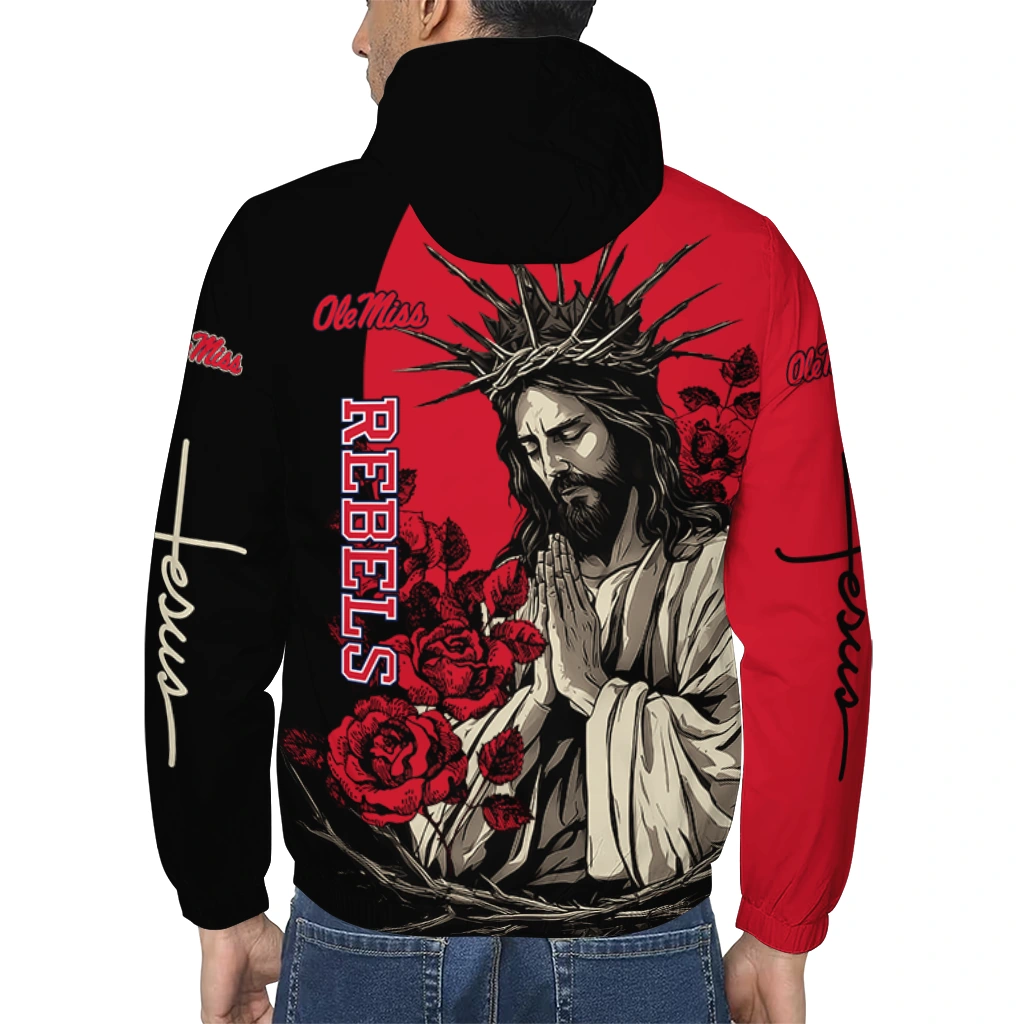 ole miss rebels jesus roses red black windbreaker jacket trendy ole miss rebels jesus roses red black windbreaker jacket trendy