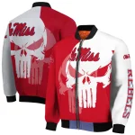ole miss rebels skull outline red white bomber jacket best selling