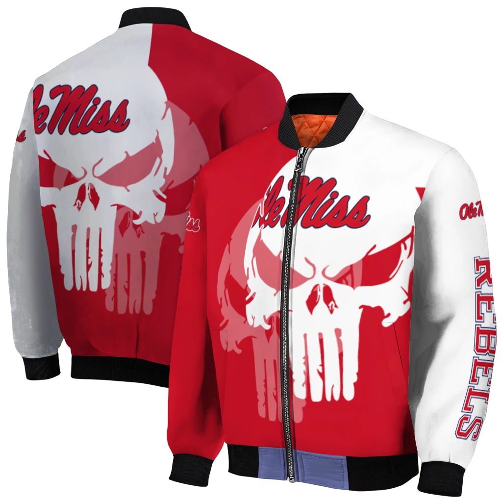 ole miss rebels skull outline red white bomber jacket best selling ole miss rebels skull outline red white bomber jacket best selling