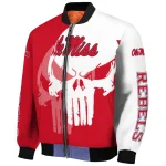 ole miss rebels skull outline red white bomber jacket best selling