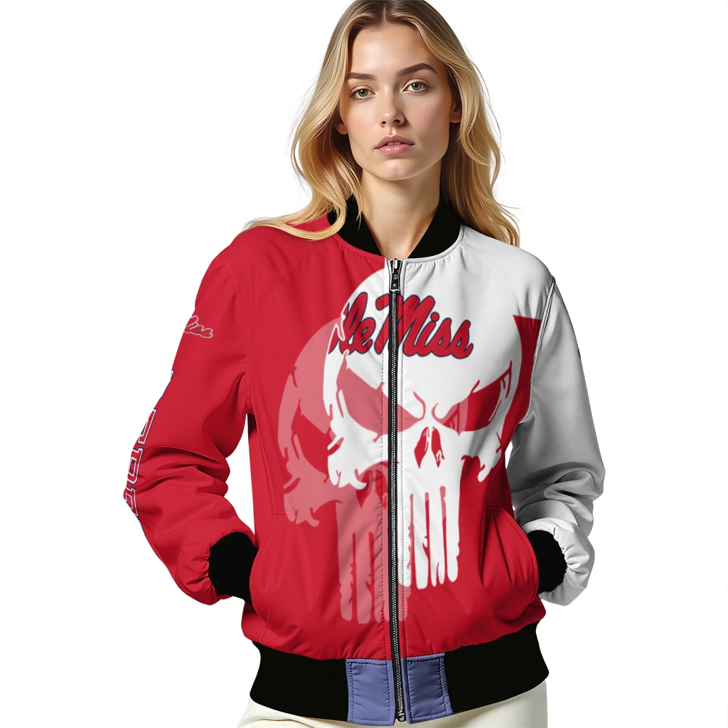 ole miss rebels skull outline red white bomber jacket latest model ole miss rebels skull outline red white bomber jacket latest model