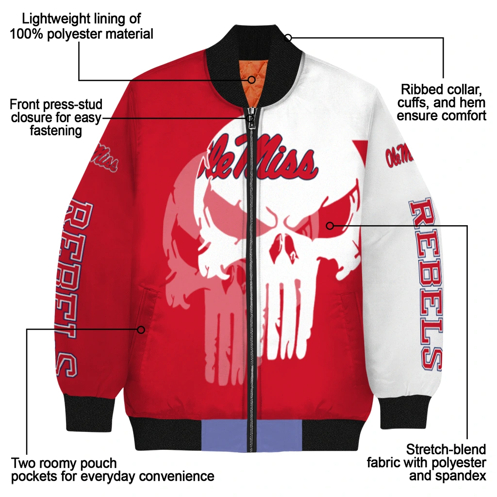 ole miss rebels skull outline red white bomber jacket new arrival ole miss rebels skull outline red white bomber jacket new arrival