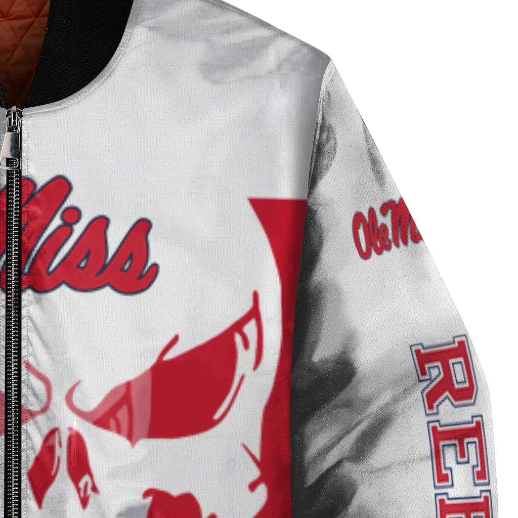 ole miss rebels skull outline red white bomber jacket premium grade ole miss rebels skull outline red white bomber jacket premium grade