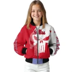 ole miss rebels skull outline red white bomber jacket best selling