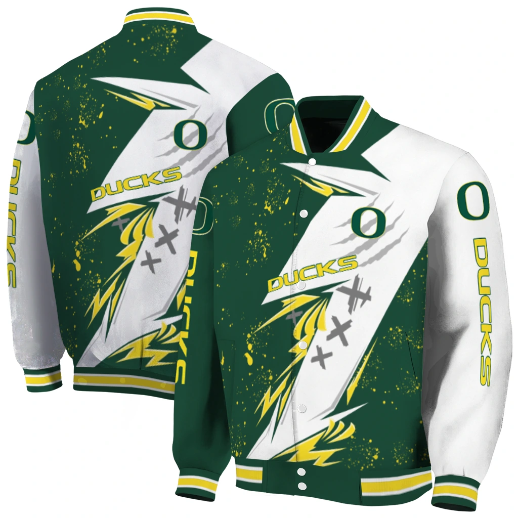 oregon ducks ripped bolt green white varsity jacket fashion forward oregon ducks ripped bolt green white varsity jacket fashion forward