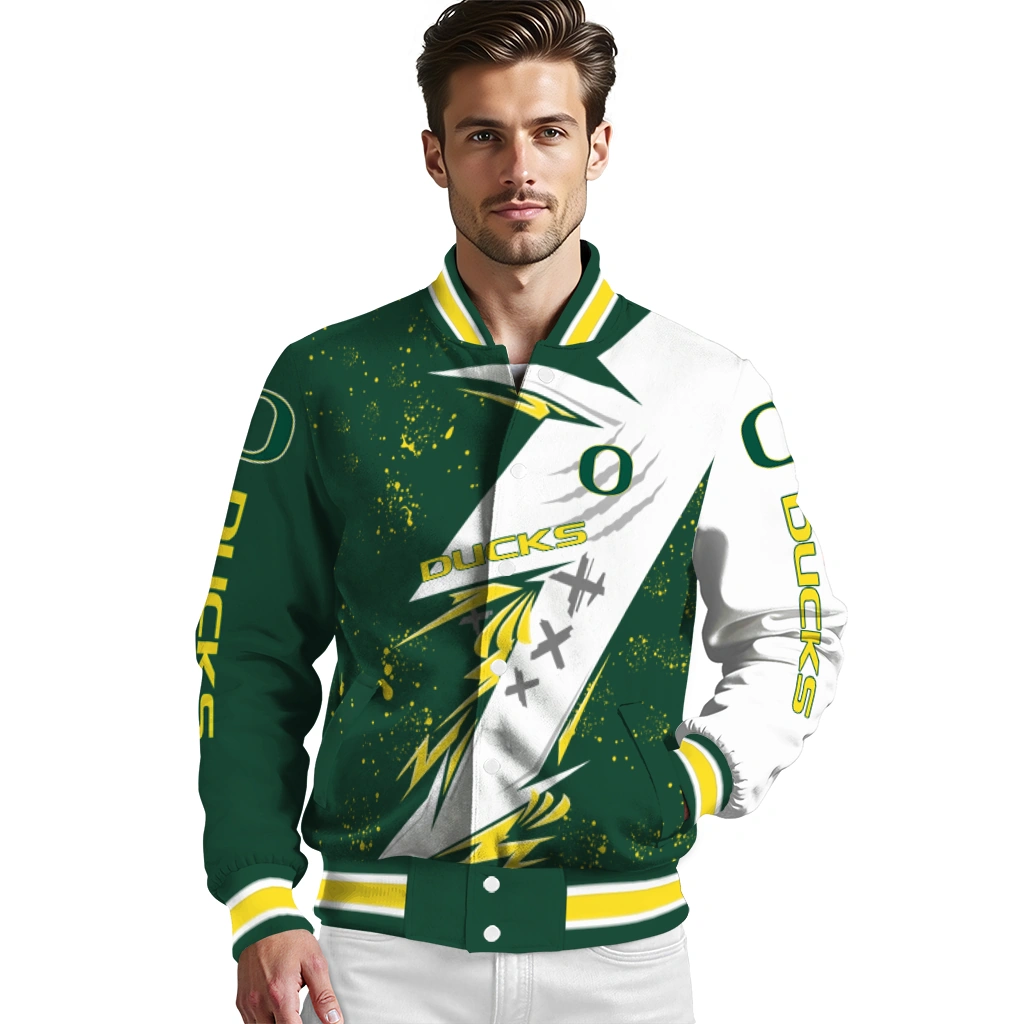 oregon ducks ripped bolt green white varsity jacket high quality oregon ducks ripped bolt green white varsity jacket high quality