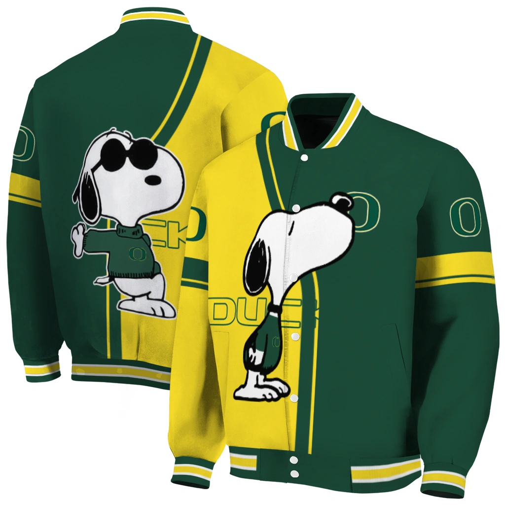 oregon ducks snoopy attitude green varsity jacket fashion forward oregon ducks snoopy attitude green varsity jacket fashion forward