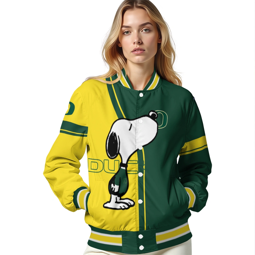 oregon ducks snoopy attitude green varsity jacket latest model oregon ducks snoopy attitude green varsity jacket latest model
