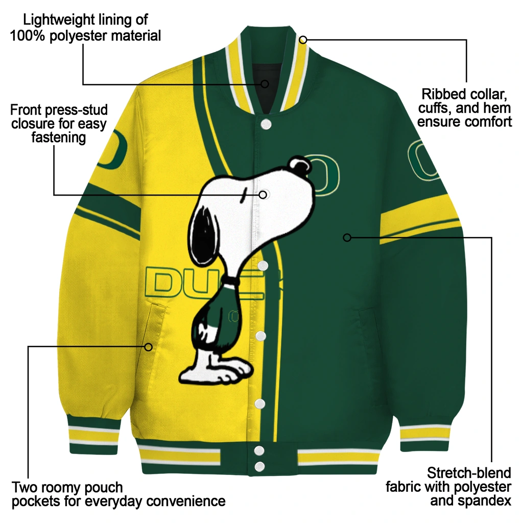 oregon ducks snoopy attitude green varsity jacket new arrival oregon ducks snoopy attitude green varsity jacket new arrival