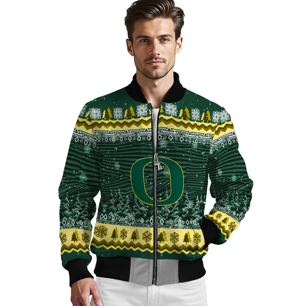 oregon ducks snowy pines green bomber jacket high quality oregon ducks snowy pines green bomber jacket high quality