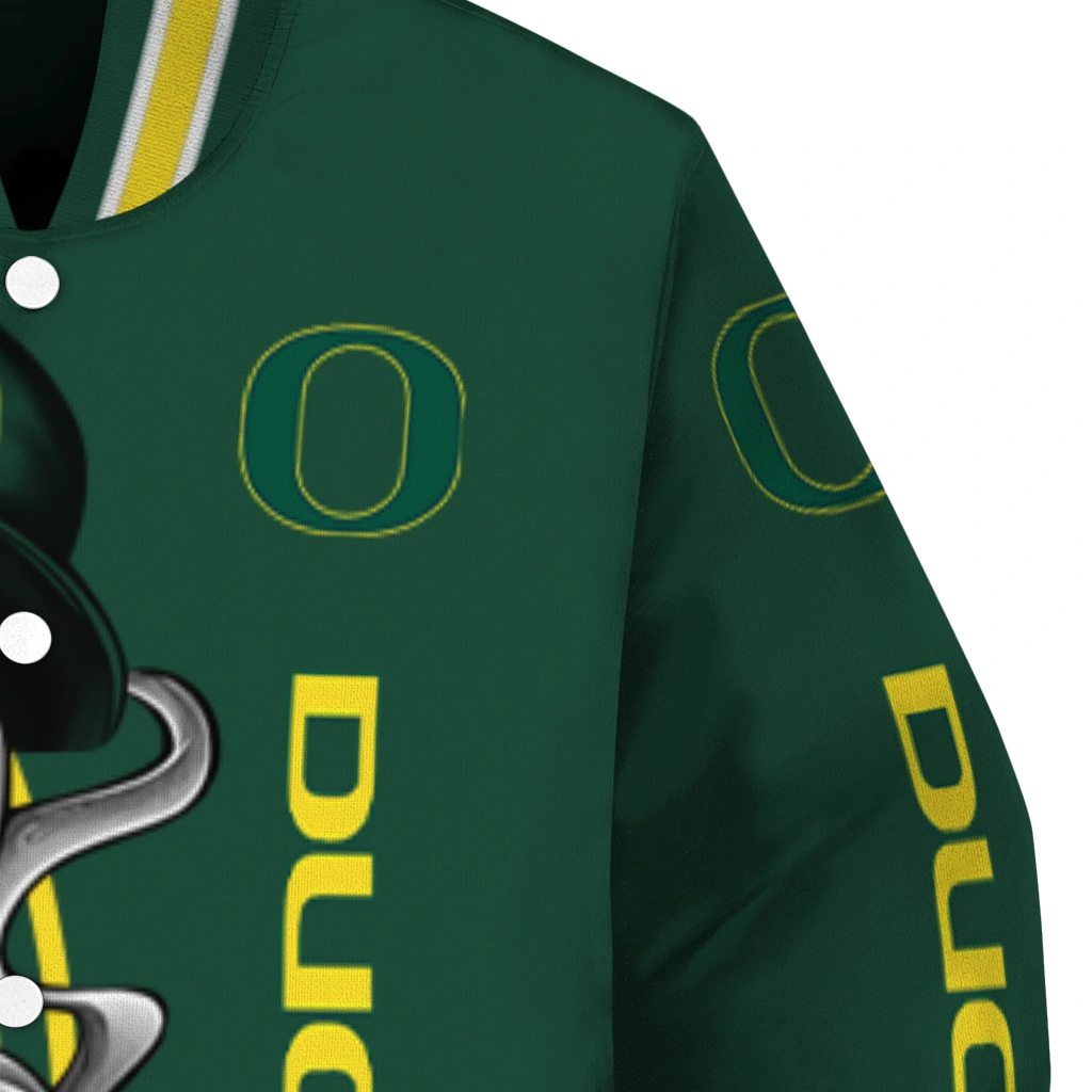 oregon ducks spooky grin green varsity jacket premium grade oregon ducks spooky grin green varsity jacket premium grade
