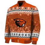 oregon state beavers snowy pines orange varsity jacket best selling