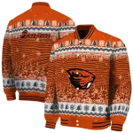 oregon state beavers snowy pines orange varsity jacket best selling