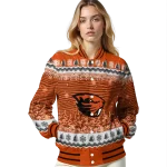 oregon state beavers snowy pines orange varsity jacket best selling
