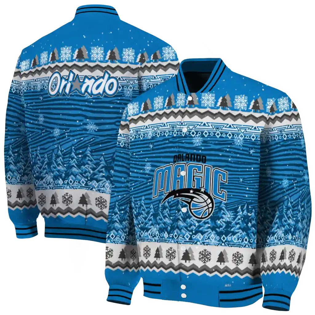 orlando magic snowy pines blue varsity jacket fashion forward orlando magic snowy pines blue varsity jacket fashion forward