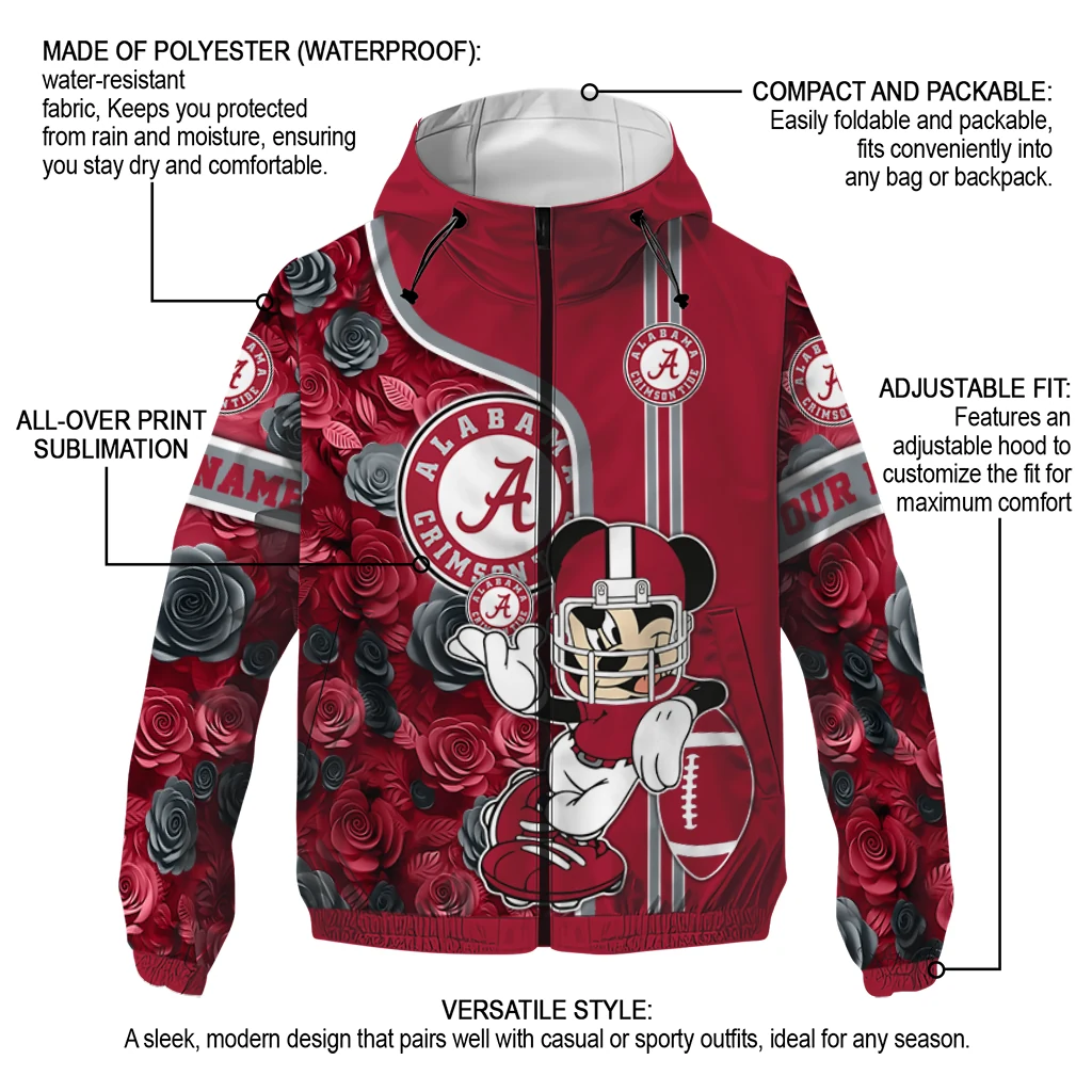 personalized alabama crimson tide football micky mouse crimson windbreaker jacket new arrival personalized alabama crimson tide football micky mouse crimson windbreaker jacket new arrival